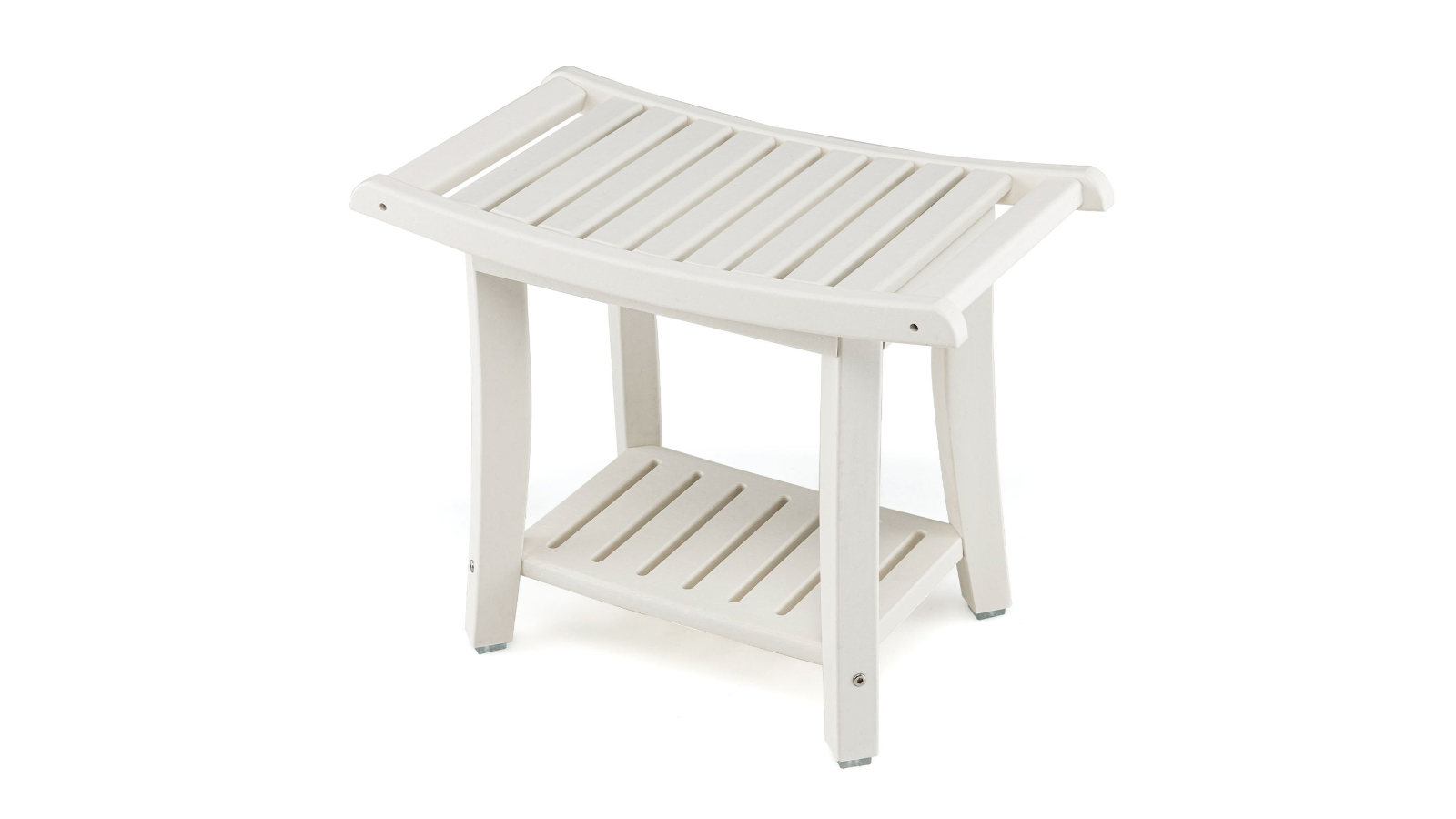 Costway 2-Tier Waterproof Shower Bench with Towel Rack and Shelf - White