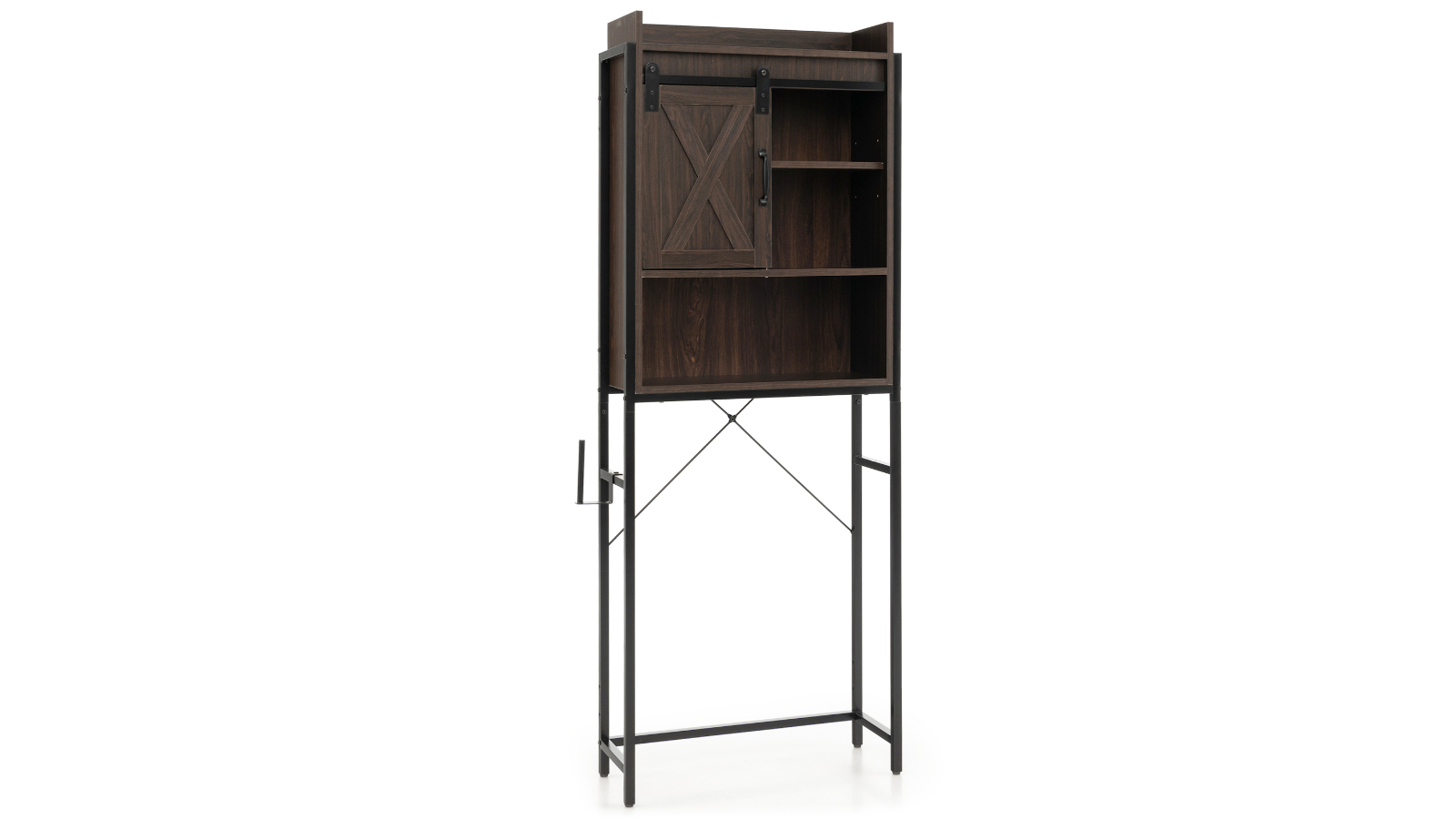 Costway 4-Tier Over-the-Toilet Brown Storage Cabinet with Shelf and Sliding Door