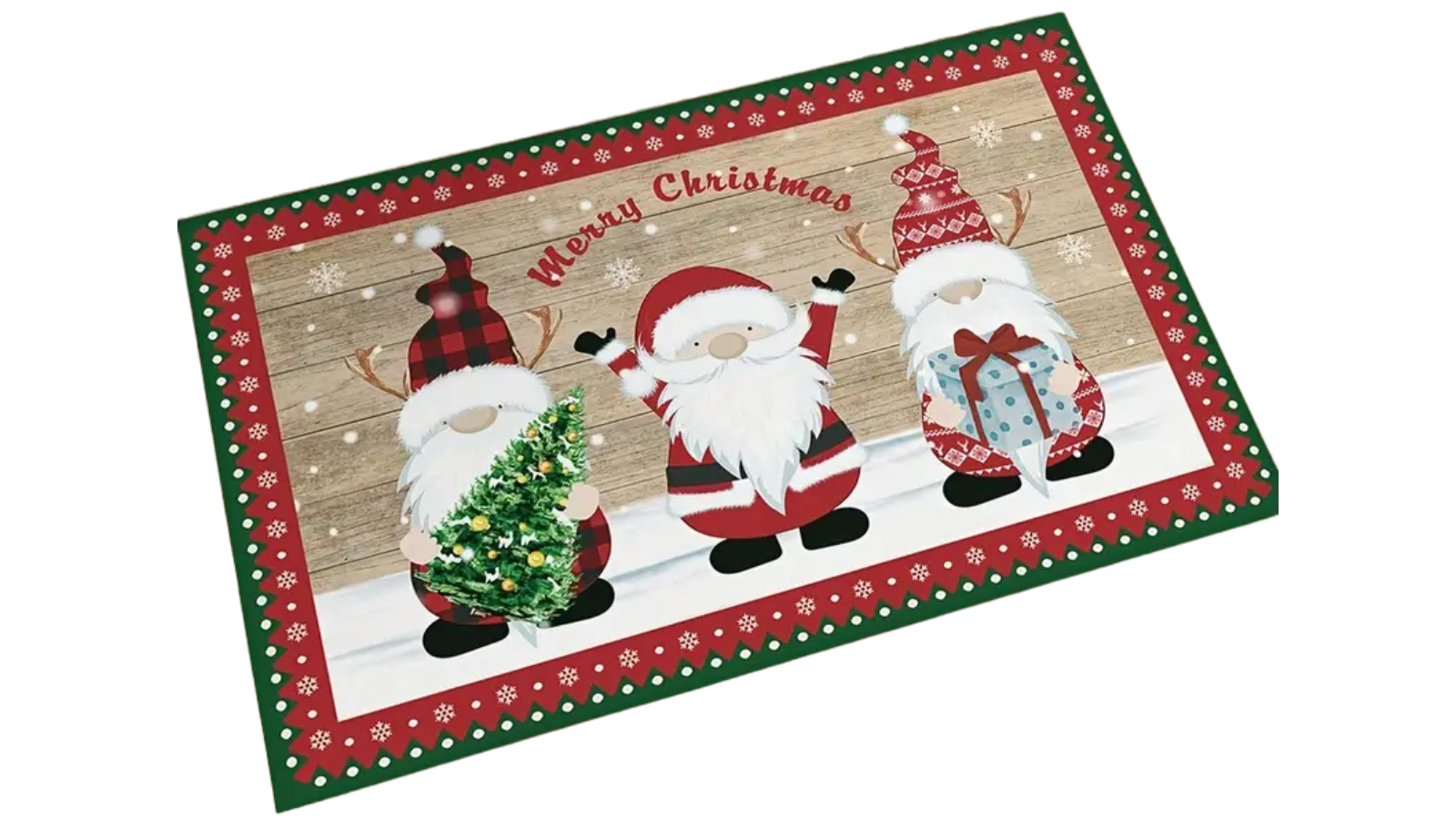 TM Festive Red and Green Polka Dots Merry Christmas Kitchen Rug