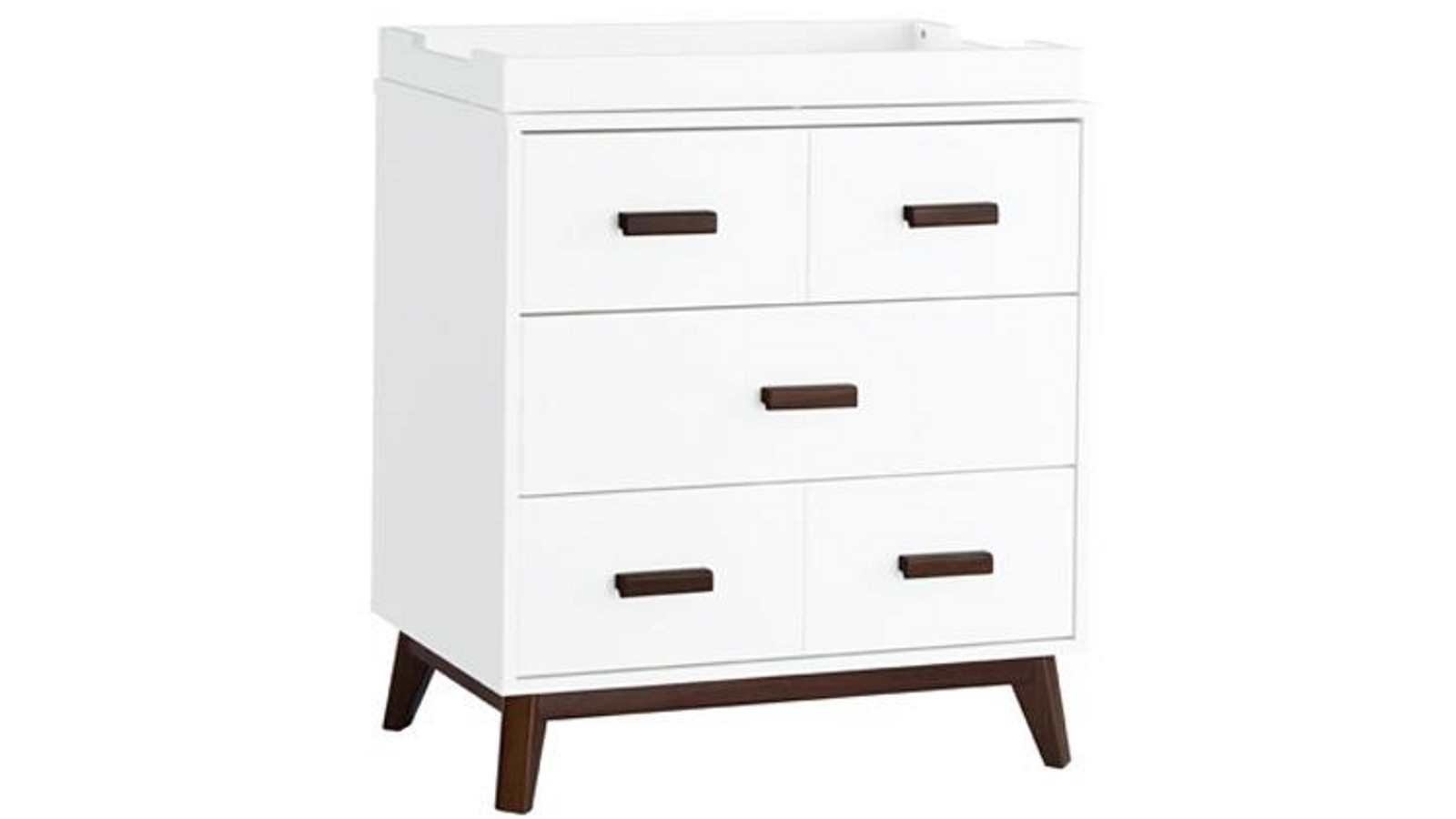 Babyletto Scoot 3Drawer Dresser Changer White / Walnut Harvey Norman