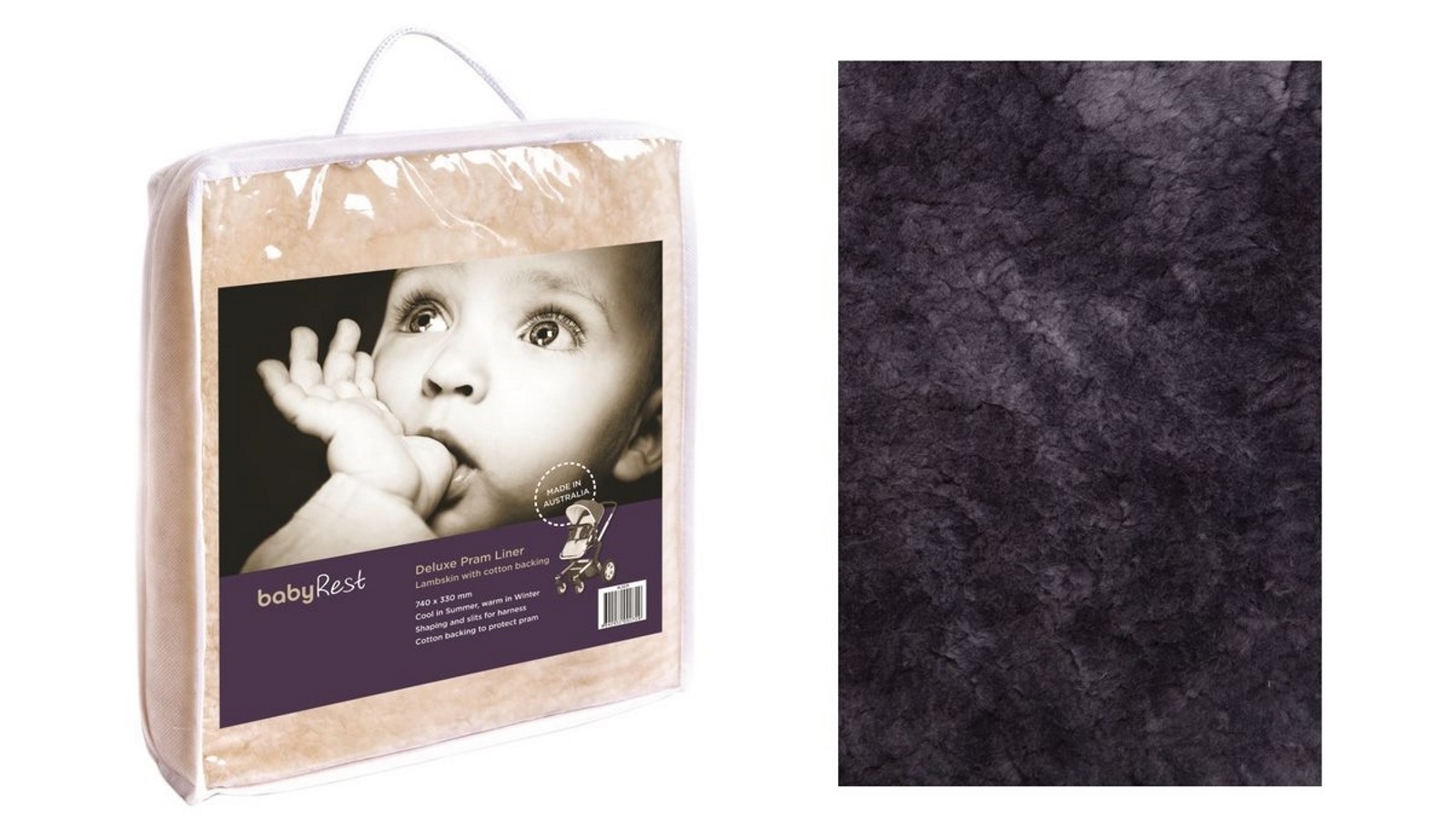 BabyRest Lambskin Pram Liner - Grey