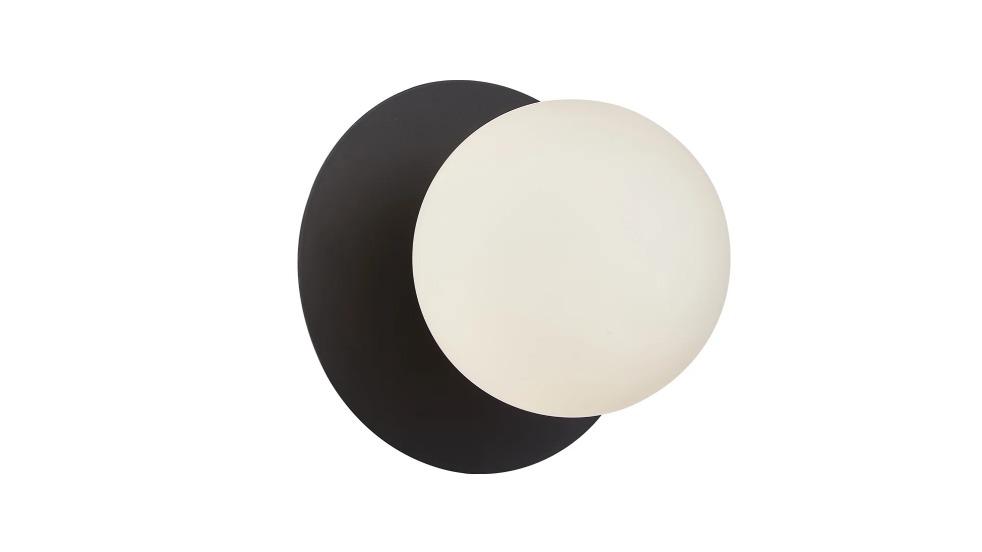 Balle Wall Light Interior Surface Mount Round Opal Diffuser with Round Base - Black
