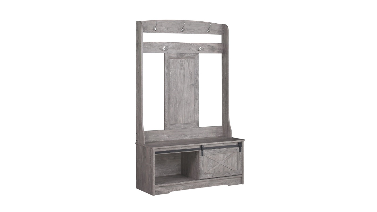 Maestro Furniture Large Cabinet Barndoor Modern Coat Hall Tree Shoe Rack - Grey Oak