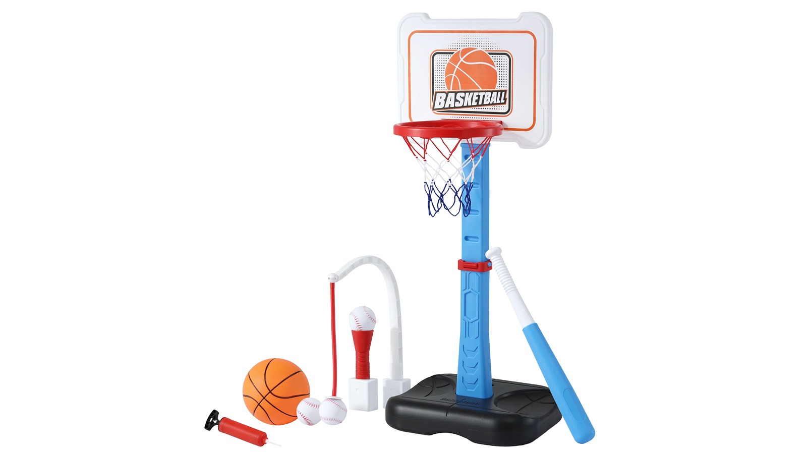 Keezi Kids Adjustable Height Basketball Hoop Stand Baseball Set - Blue