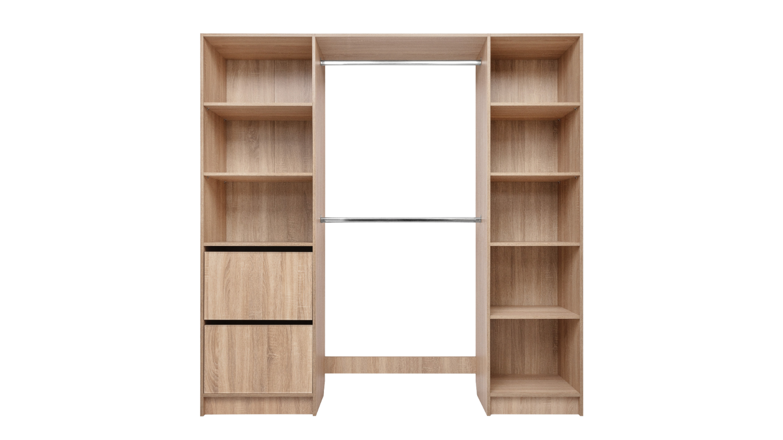 European Cabinetry 2metre Slim Shaker Panel Basel Walk-in Wardrobe Kit - Natural Oak