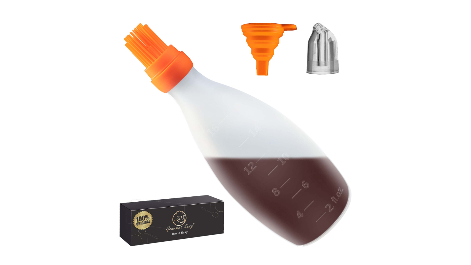 Gourmet Easy All-in-1 Silicone Pastry Brush with Sauce Bottle - Orange