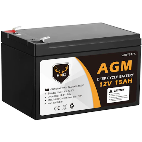 Mobi 15AH 12V AGM Battery Deep Cycle Camping