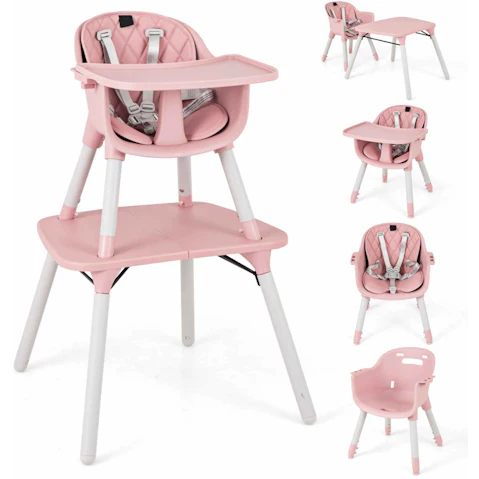 Costway 5-in-1 High Chair Table Set with Adjustable Harness - Pink
