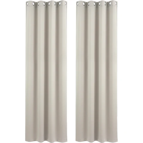 Artiss Set of 2 132 x 213cm Thermal Insulated Eyelet Drapes Blockout Curtain - Beige