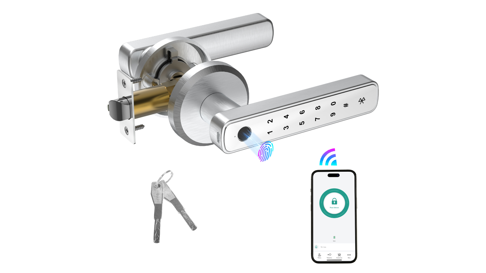 Advwin 4-in-1 Fingerprint Smart Door Lock - Silver
