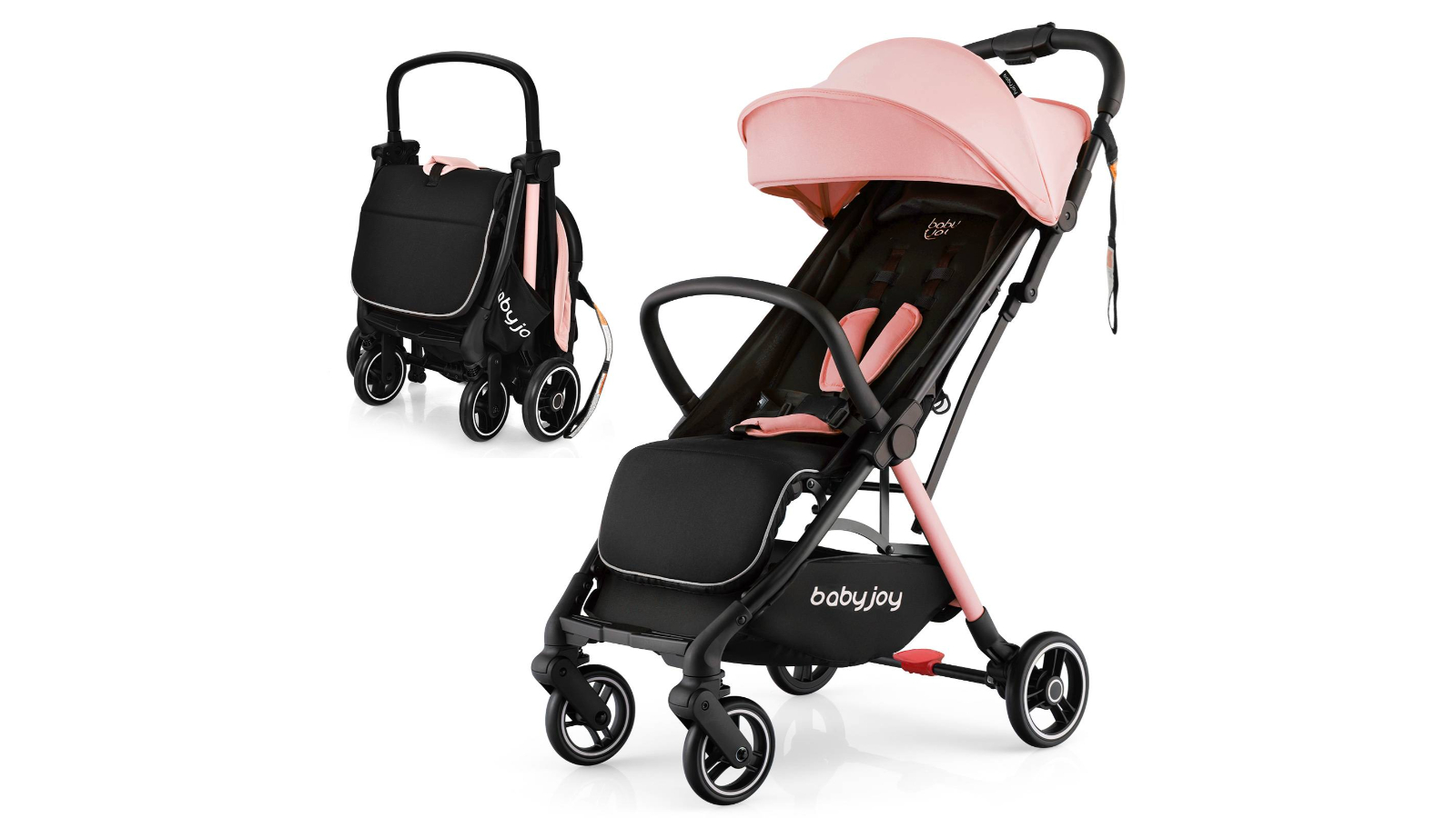 Costway Portable Self-Standing Gravity Stroller with Adjustable Canopy - Pink