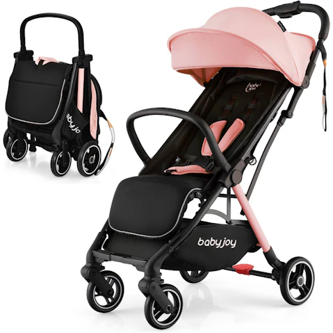 Costway Portable Self-Standing Gravity Stroller with Adjustable Canopy - Pink