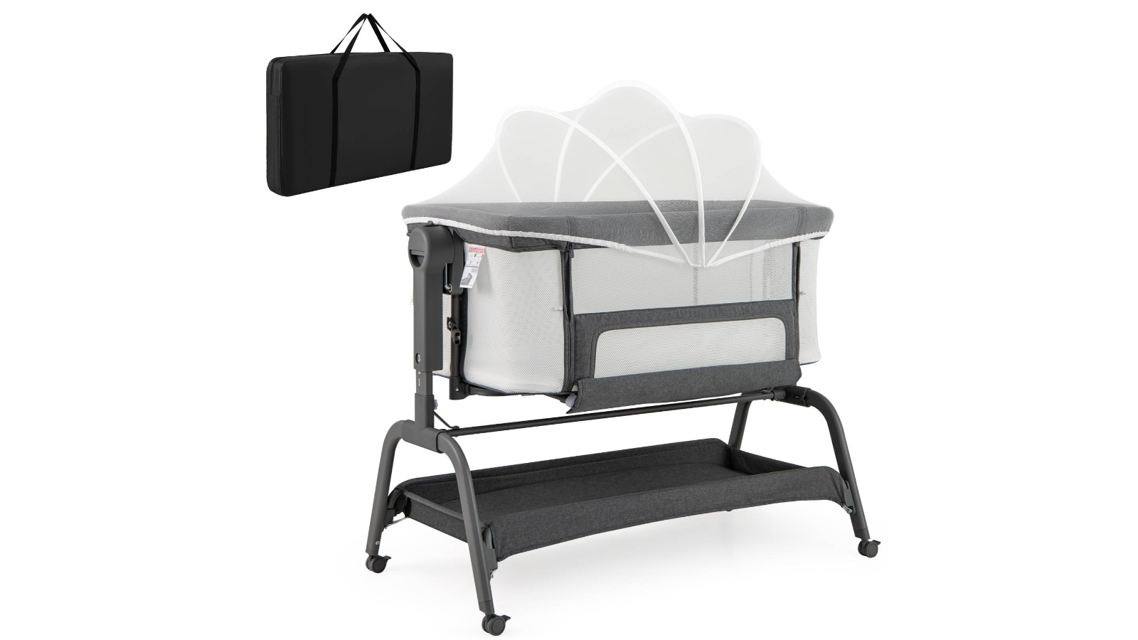 Costway 4-in-1 Mobile Cot with Storage Basket - Dark Grey