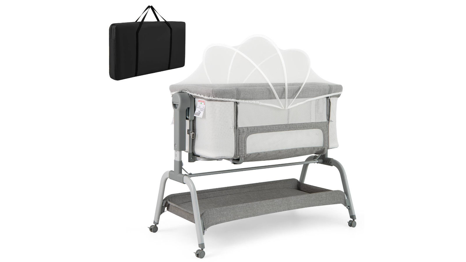 Costway 4-in-1 Cot with Net and Storage Basket - Grey