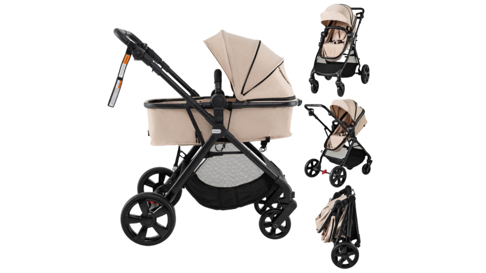 Costway 2-in-1 Convertible Pram Folding Lightweight Stroller with Storage Bag - Beige