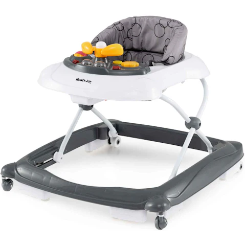 Costway Foldable Baby Walker and Ride-On Stroller with Music Tray - Grey
