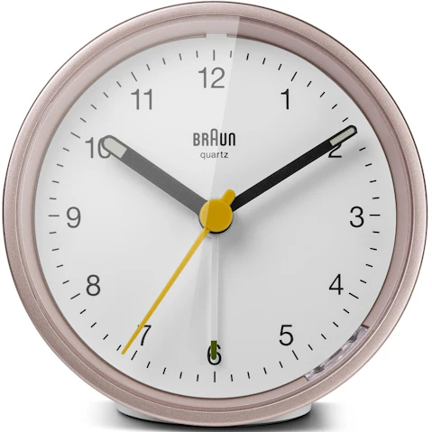 Braun Classic Analogue Alarm Clock - Pink/White