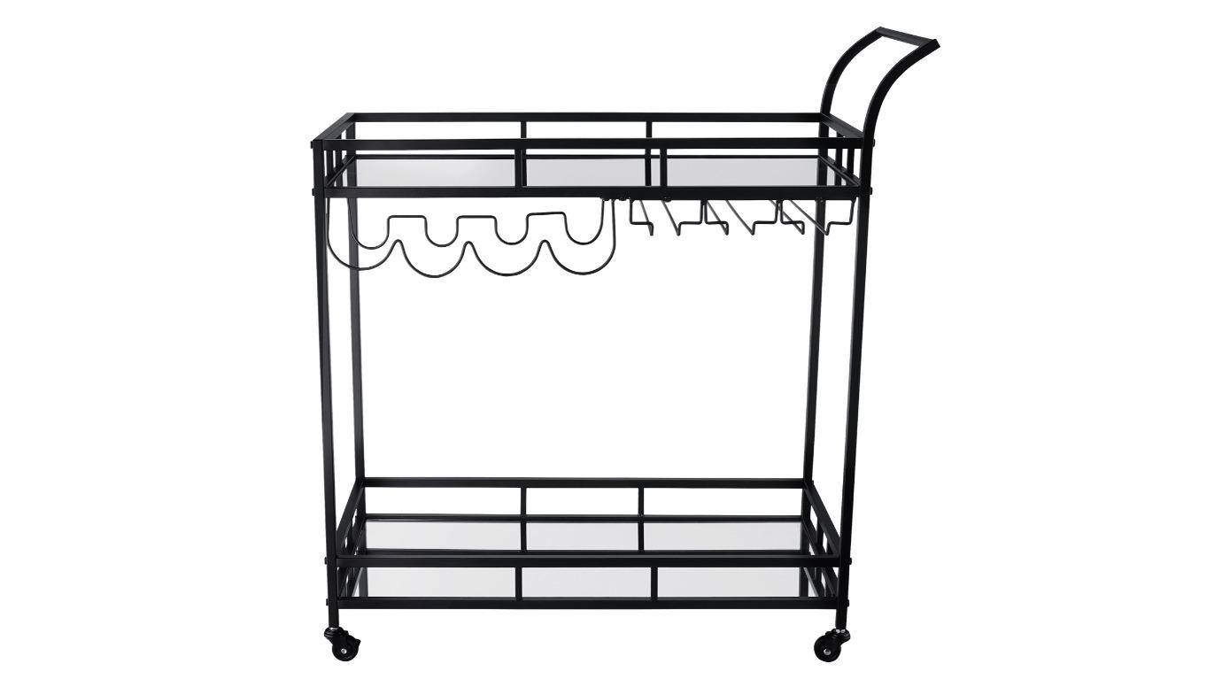 Glass Bar Drink Serving Cart - Black 