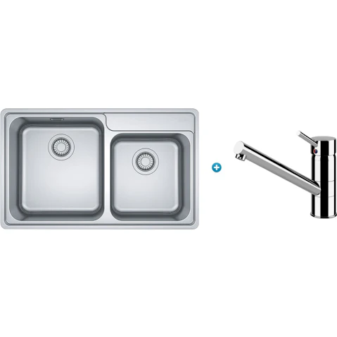 Franke Bell 1 & 1/2 Bowl Topmount Sink with Extension Drainer & Eclipse Tap
