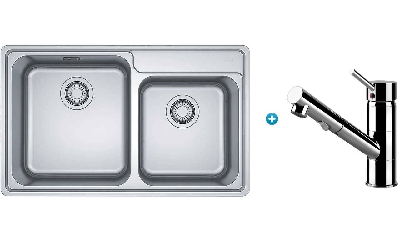 Franke Bell 1 & 1/2 Bowl Topmount Sink with Extension Drainer & Eclipse Pull-Out Tap
