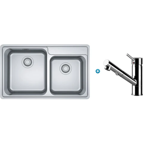 Franke Bell 1 & 1/2 Bowl Topmount Sink with Extension Drainer & Eclipse Pull-Out Tap
