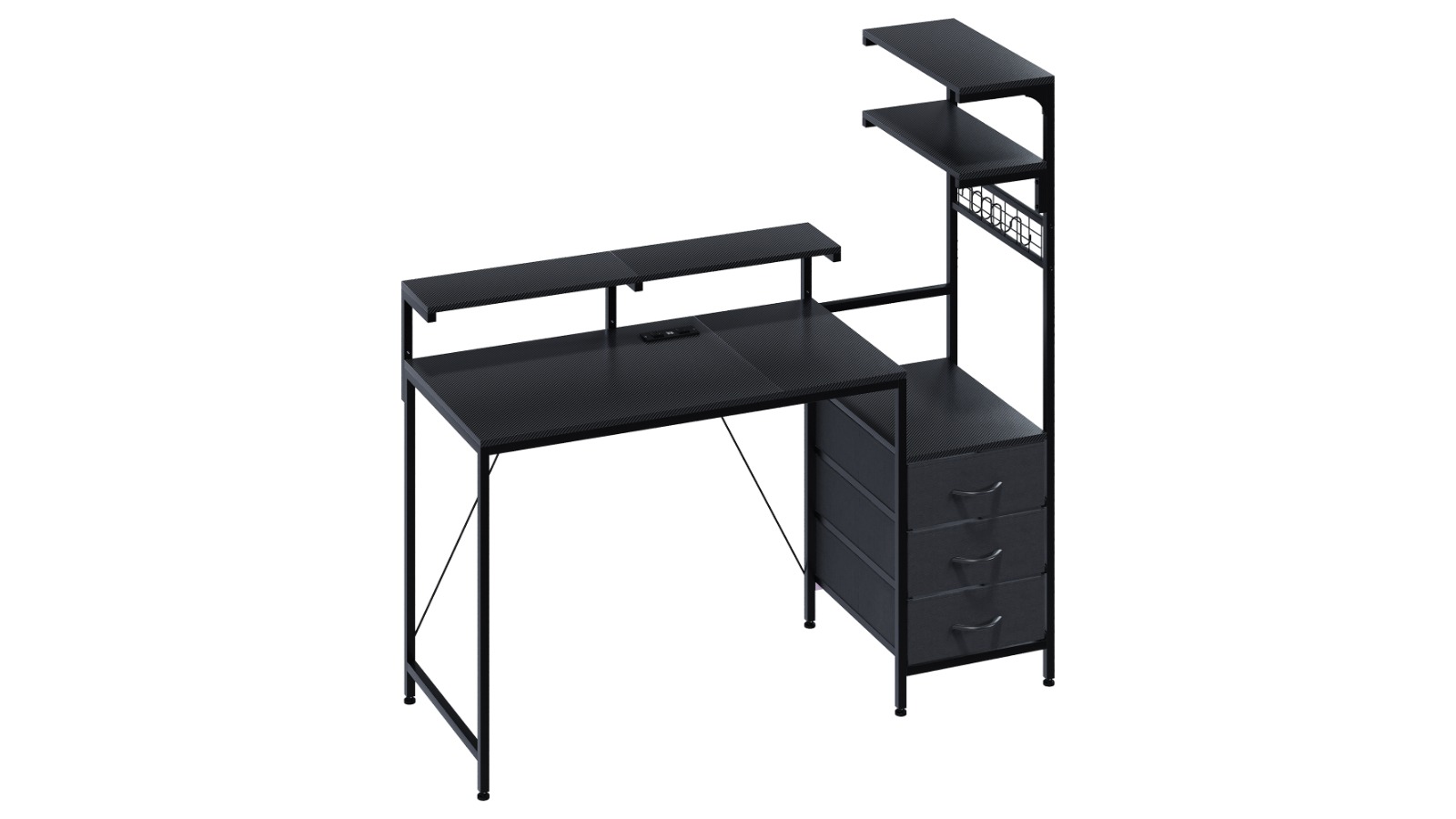 Advwin Black Gaming Desk with LED Lights Outlets and PC Stand - 157cm