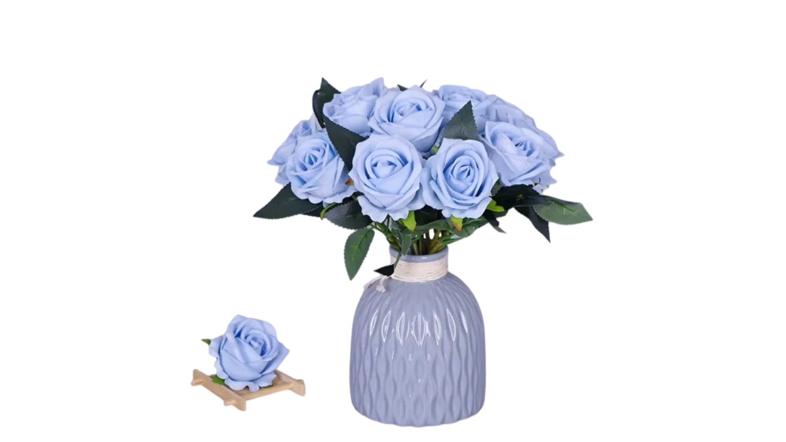 TM 12 Piece Baby Blue Artificial Silk Roses - 30cm