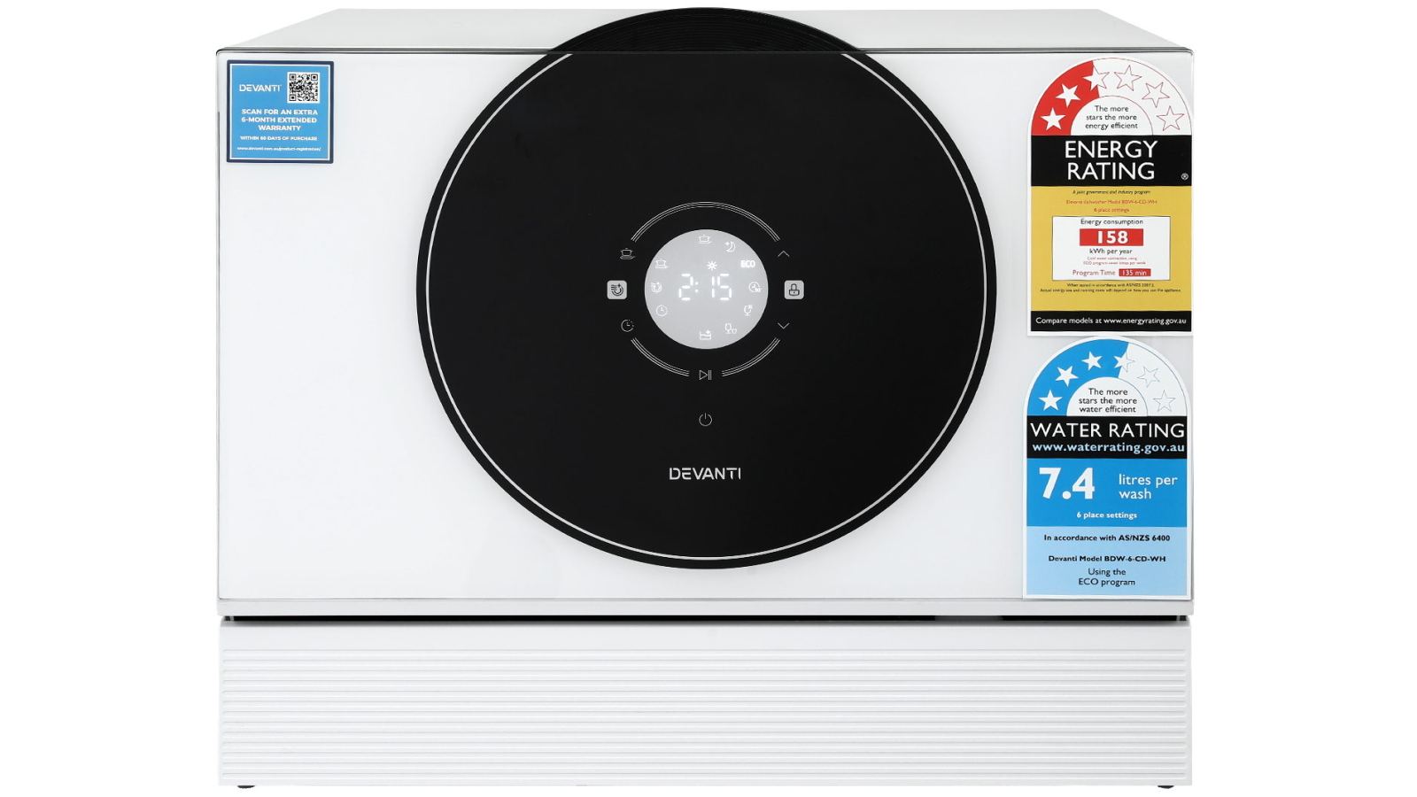 Devanti 50cm 6-Place Setting Benchtop Dishwasher - White