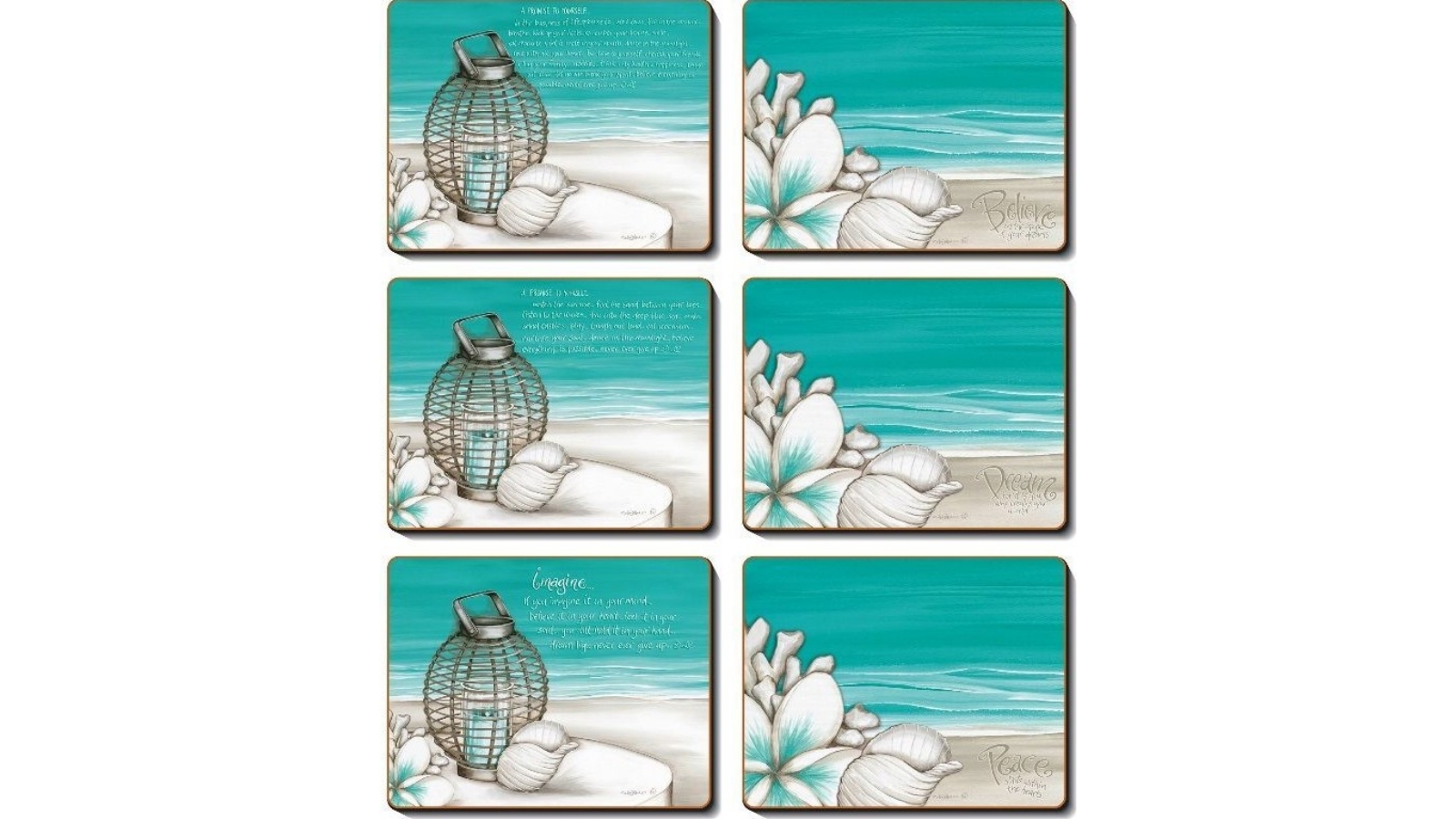 Cinnamon Set of 6 Cork Backed Coasters - Beach Lantern