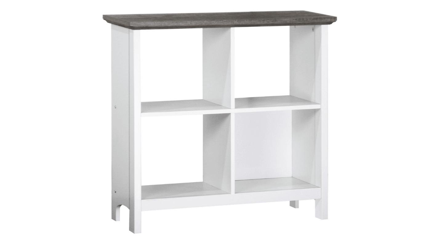 Maestro Furniture 4-Cube Beanca Bookshelf Low Display Cabinet - Grey Oak/White