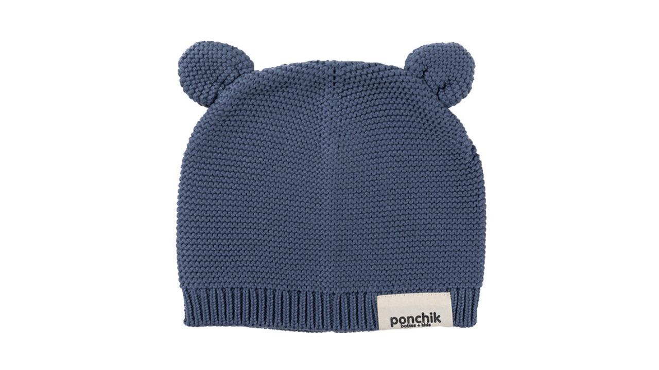 Ponchik Slate Bear Ear Knit Beanie - 12-24 months