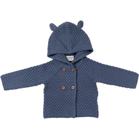 Ponchik Slate Bear Hood Knit Cardigan - 3-6 months