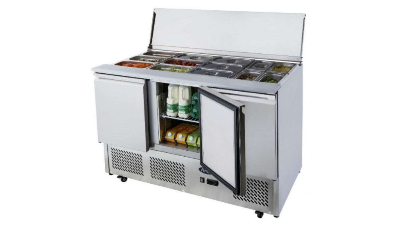 Atosa Commercial 3-Door Sliding Lid Saladette Fridge