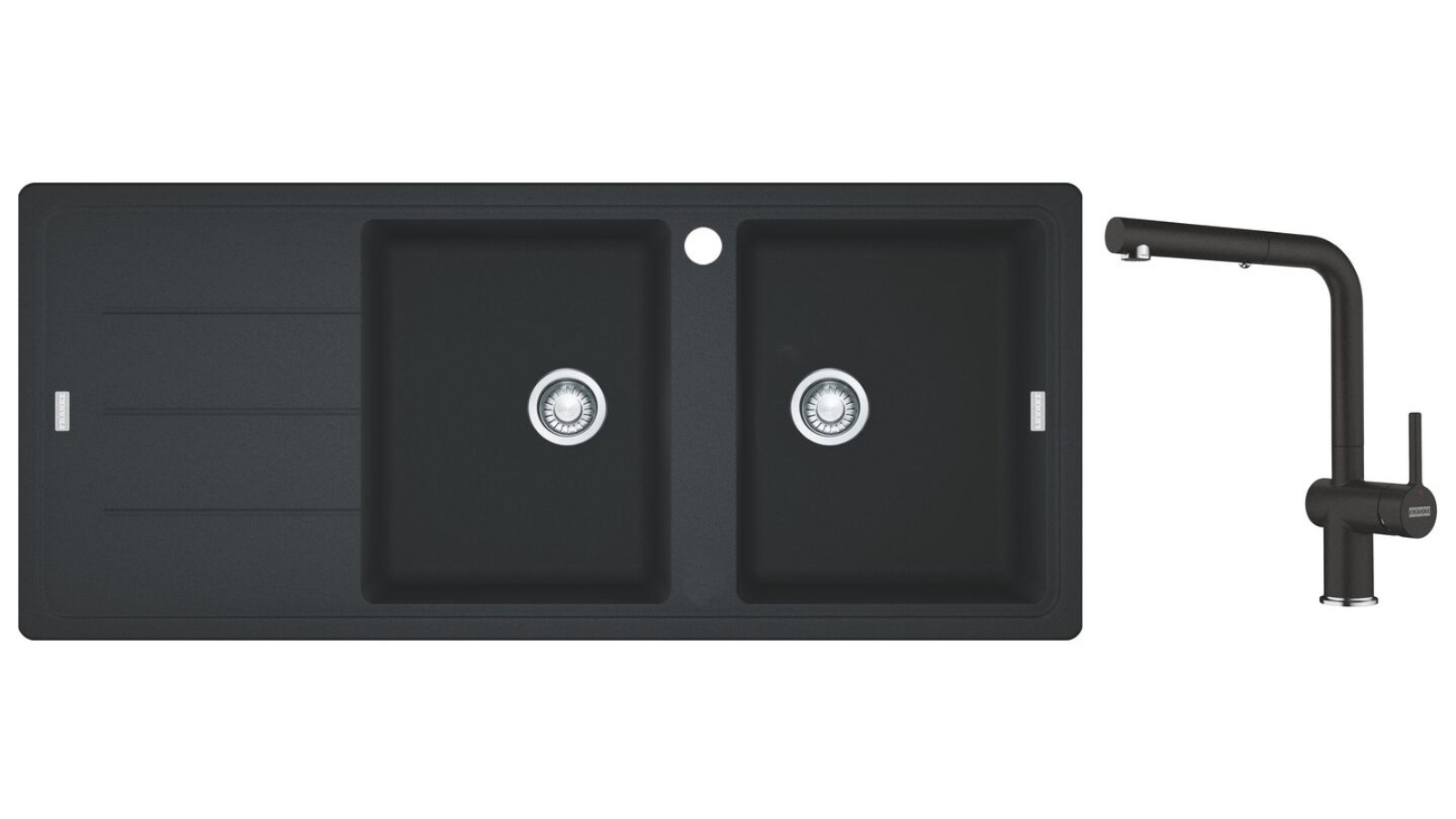 Franke BFG621ONLHD Basis Left Hand Drainer Double Bowl Sink - Black
