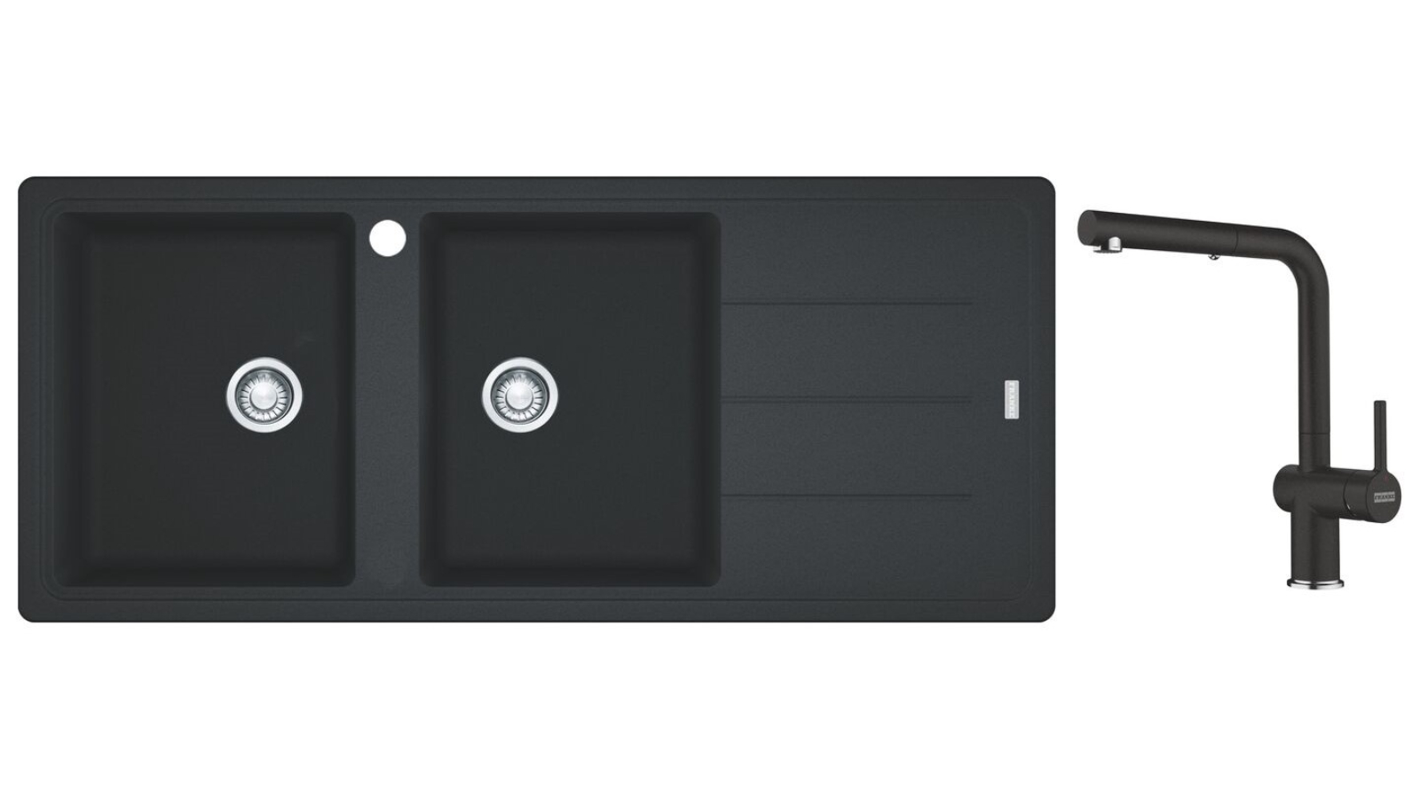 Franke BFG621ONRHD Basis Right Hand Drainer Double Bowl Sink - Black