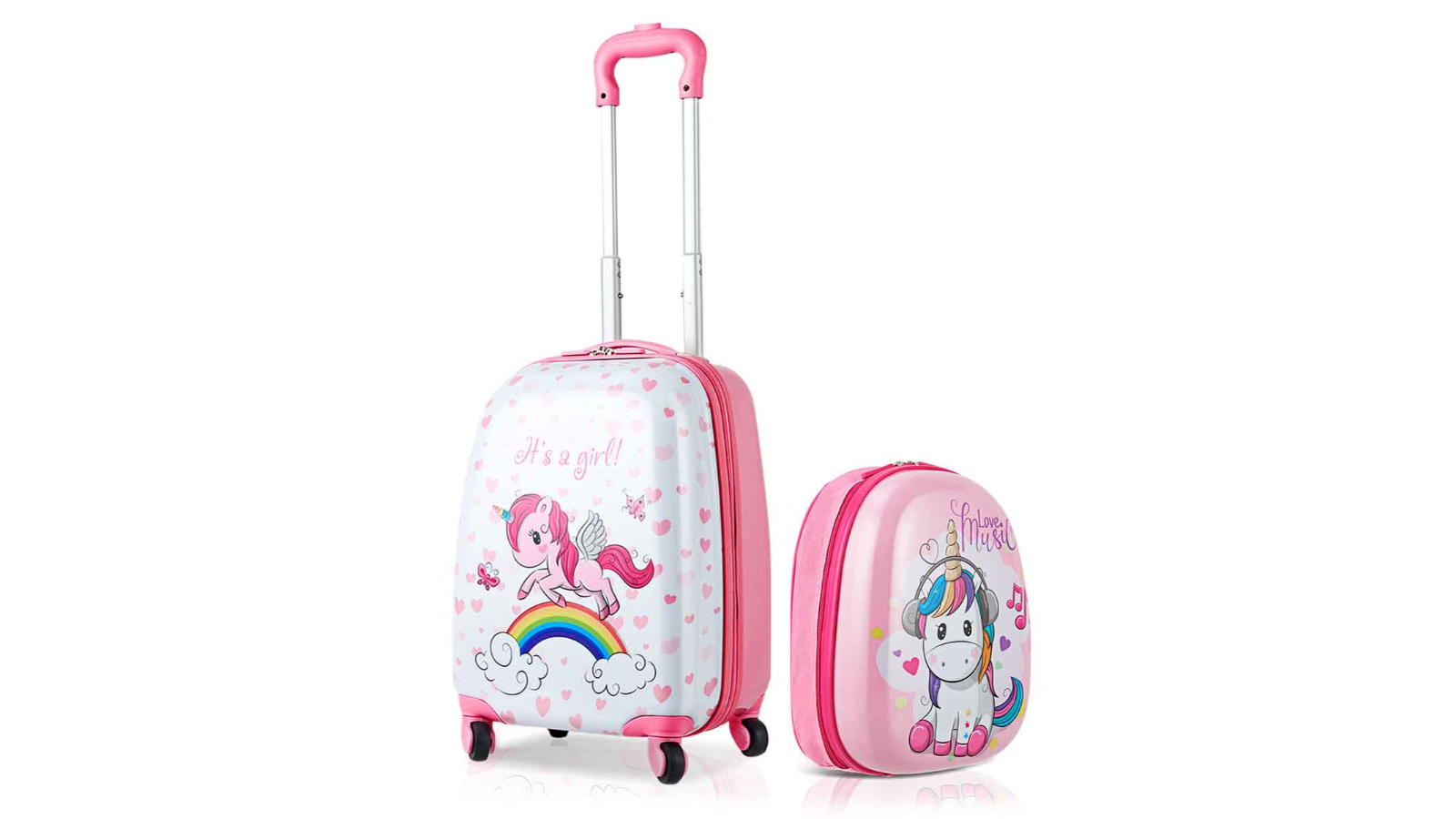 Costway 2 Piece Kids Backpack Travel Trolley Suitcase - Pink