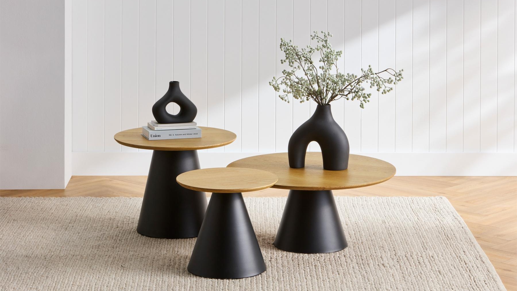 Medena 3-Piece Nest Table Set - Natural/Black