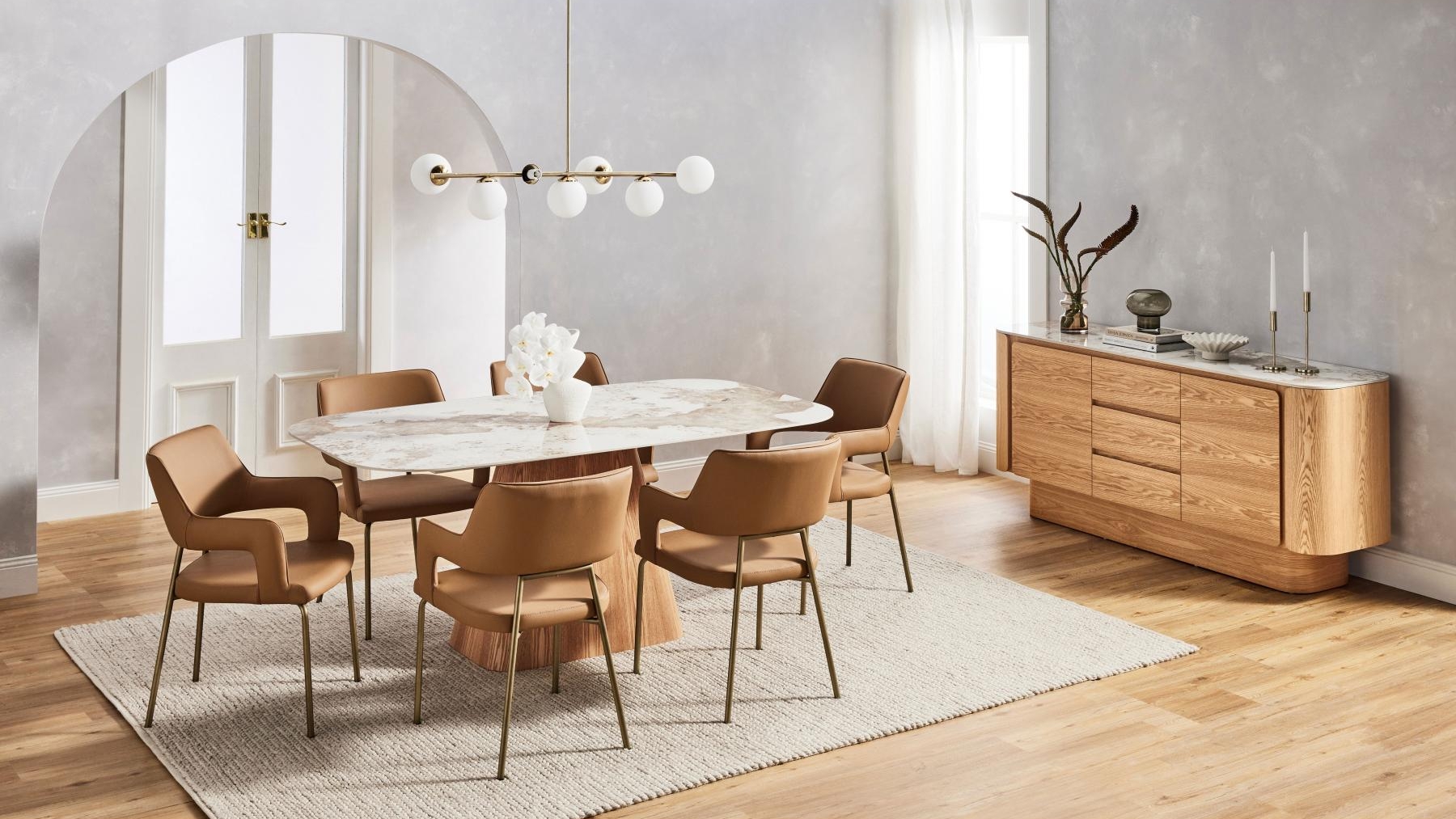 Lucianne 7-Piece Dining Table Set - Tan PU