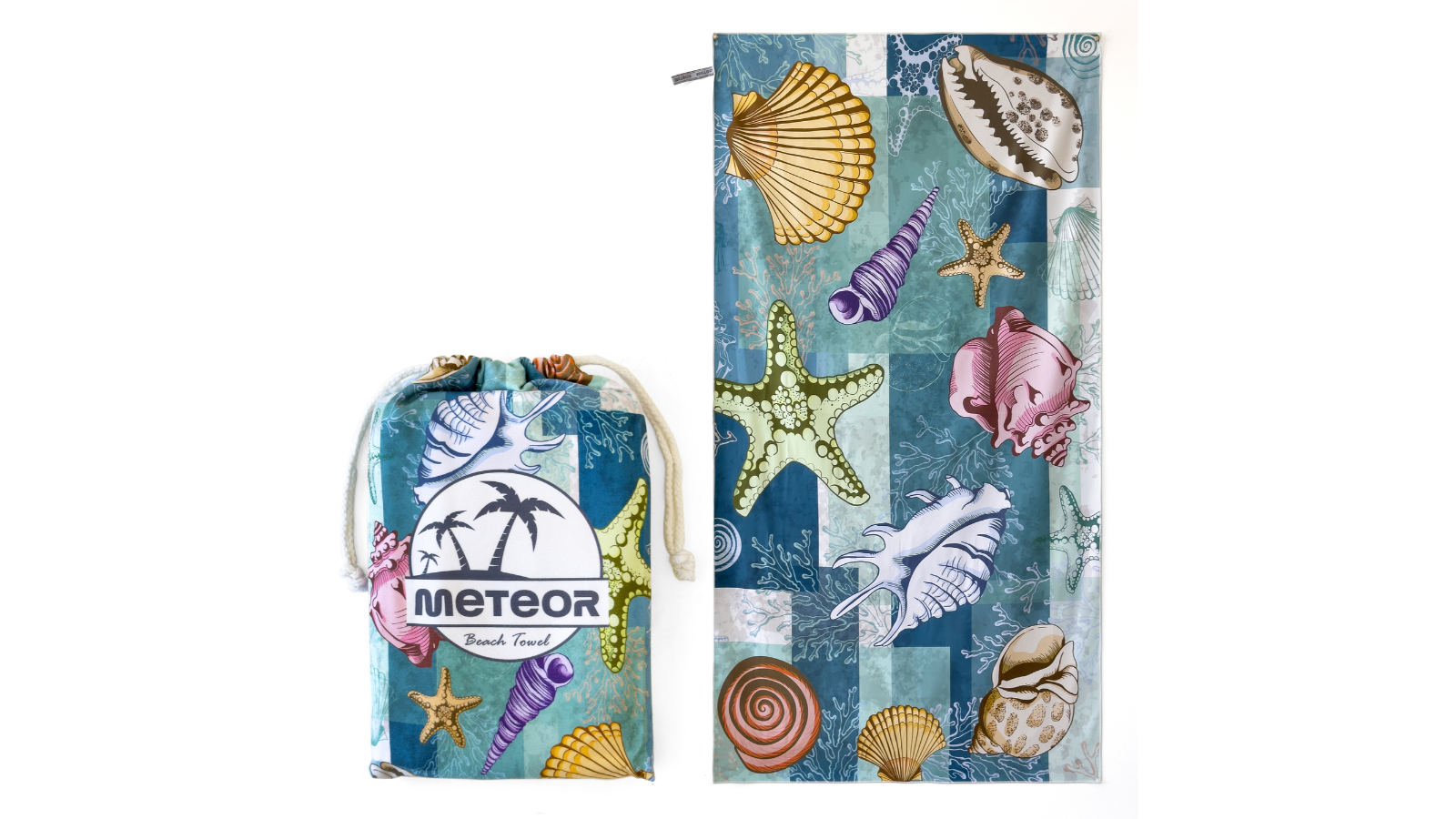 Meteor For The Winners X-Large Sand-Free Beach Towel with Carry Bag - Seashell Shore