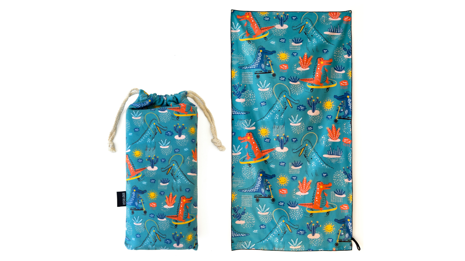 Meteor For The Winners X-Large Sand-Free Beach Towel with Carry Bag - Croc Lagoon