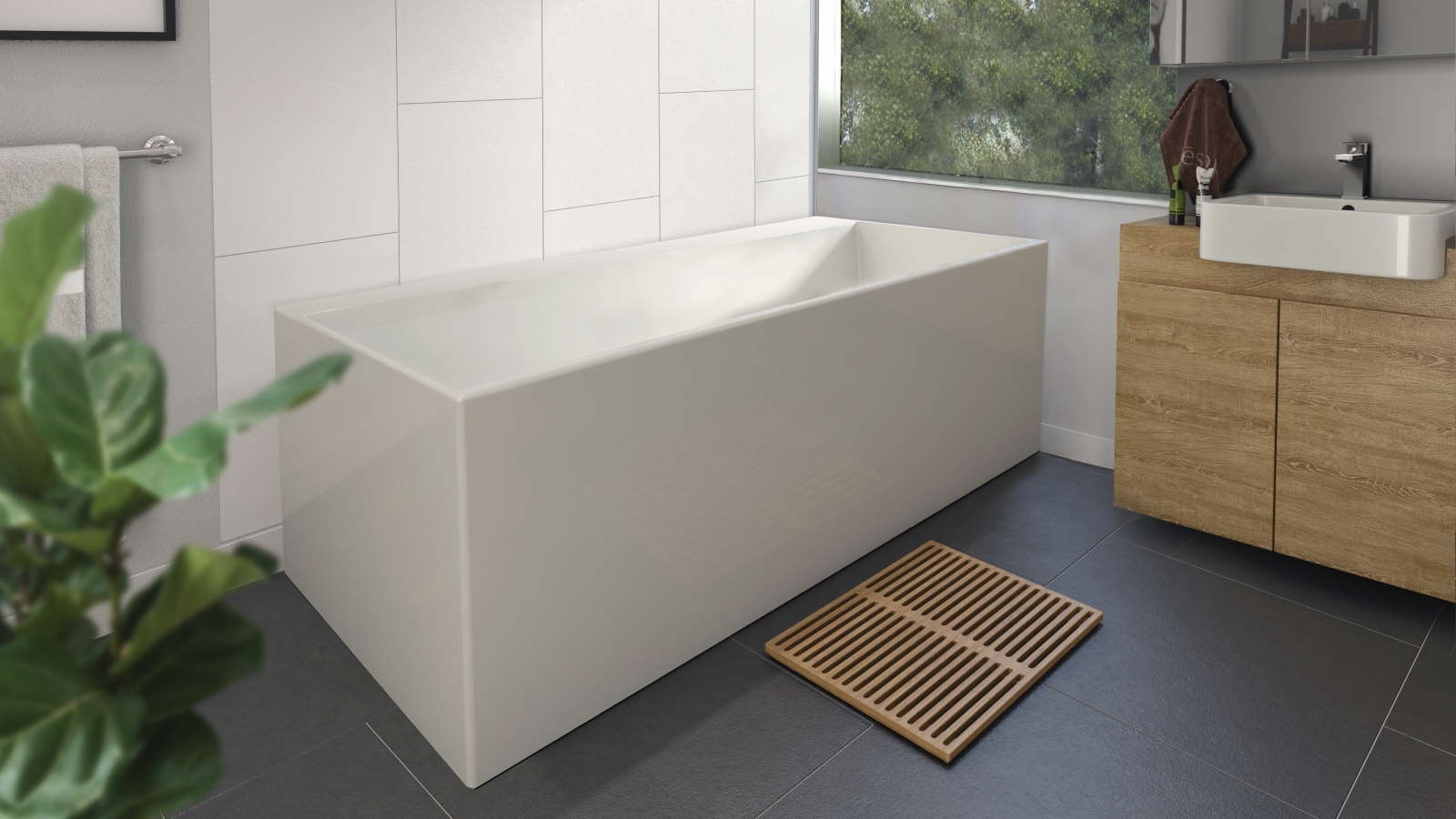 Decina Bianco 1600mm BacktoWall Freestanding Bath Harvey Norman