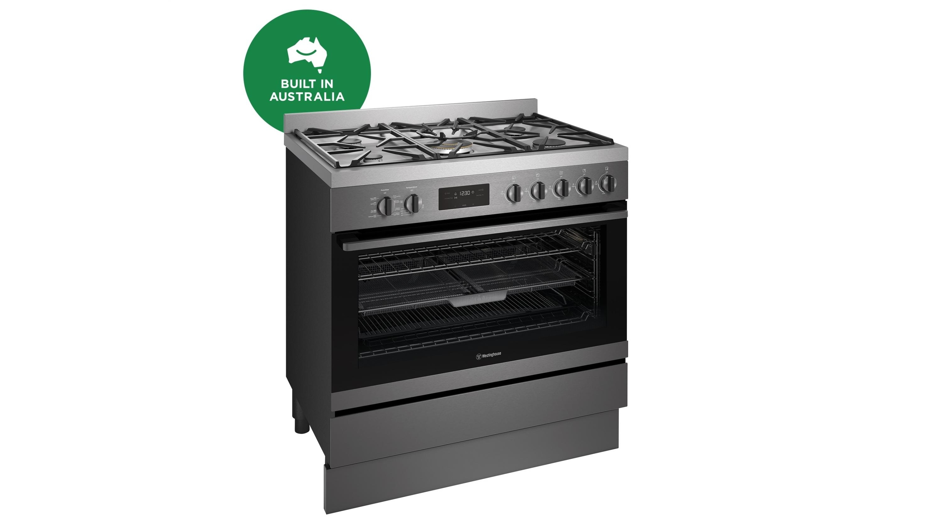 Westinghouse 90cm Dual Fuel Upright 5 Gas Burners Dark Stainless Steel Harvey Norman