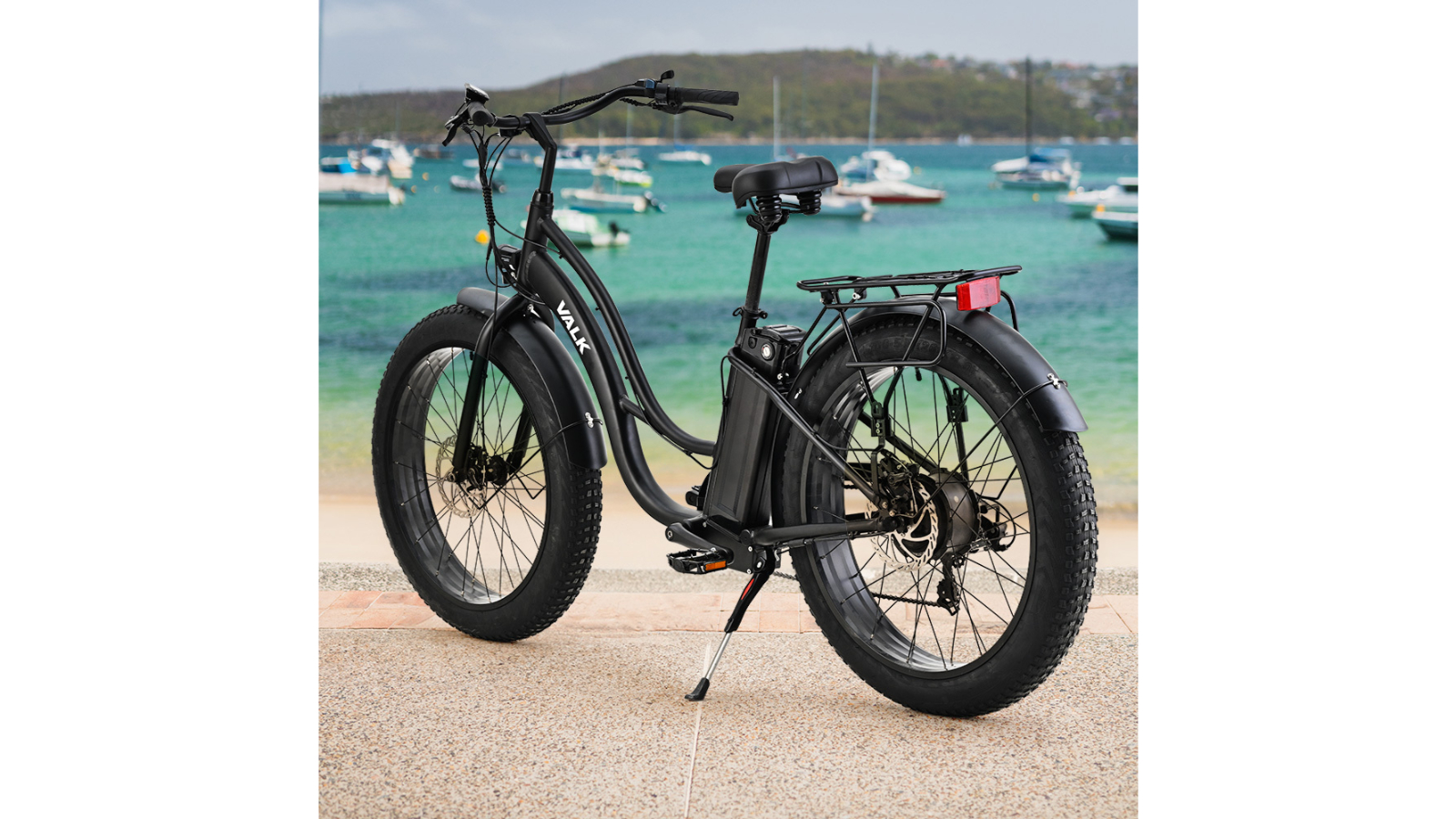 Valk Electric Fat Tyre Cruiser Bike with Throttle Matte Black
