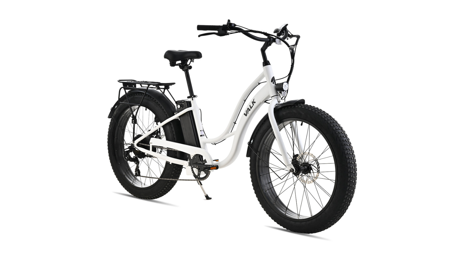 Valk Electric Fat Tyre Cruiser Bike with Throttle - White