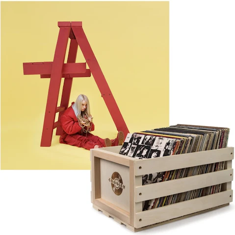 Crosley Record Storage Crate and Billie Eilish Don't Smile At Me - Vinyl Album Bundle