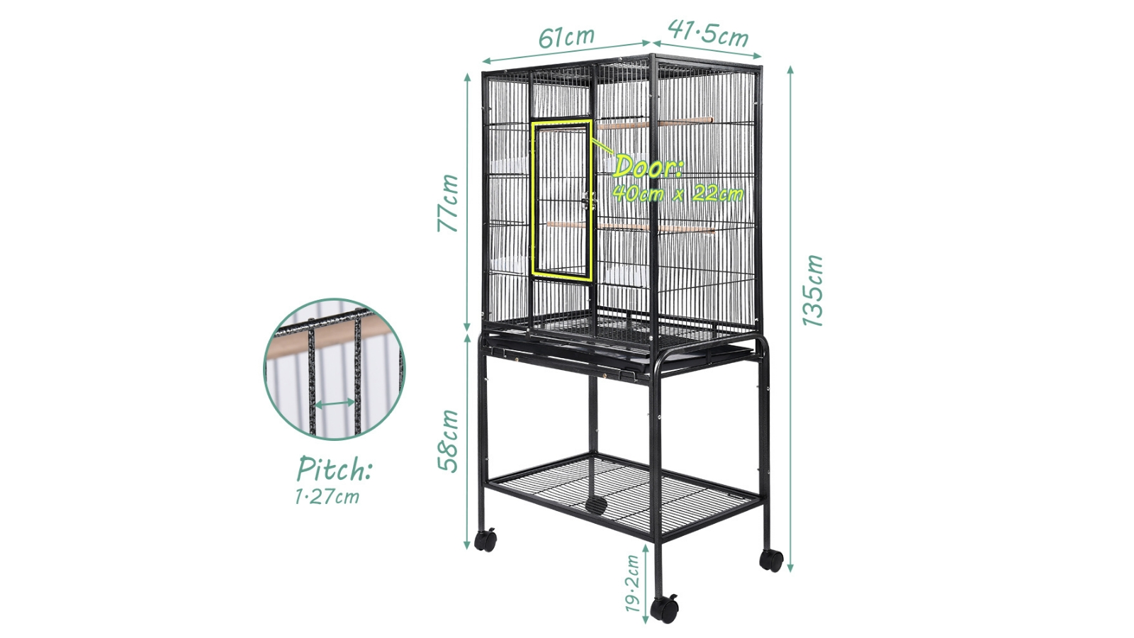 Taily Large Bird Cage Parrot With Stand Aviary Cages Castor Wheels