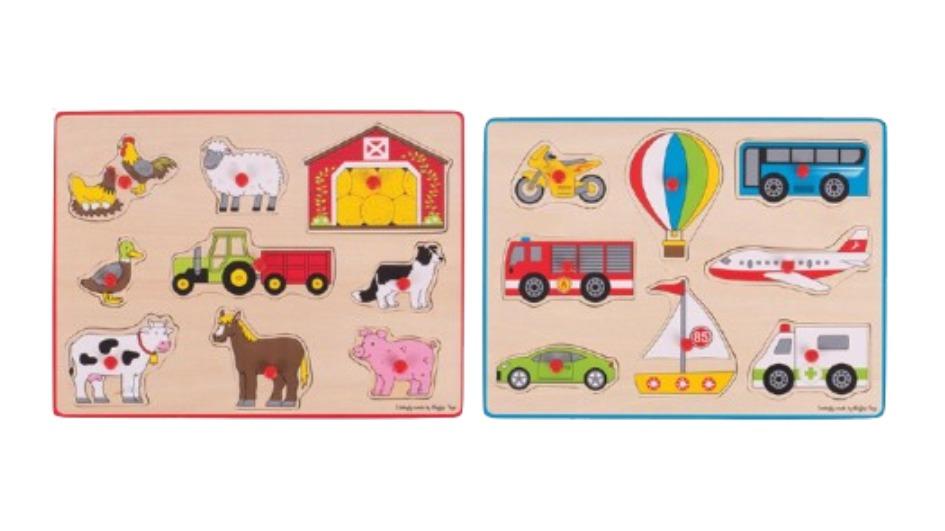 Bigjigs Rail 2 Piece 30cm Farm and Transport Lift-Out Puzzle Toy Combo - 3 year+
