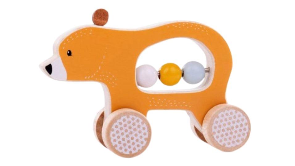 Bigjigs Rail 17cm FSC Wood Push Along Bear Activity Play Toy - 6 month+