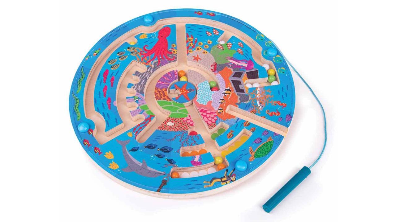 Bigjigs Toys 22.5cm Aquatic Maze Puzzle Wooden Play Toy - 3 year+