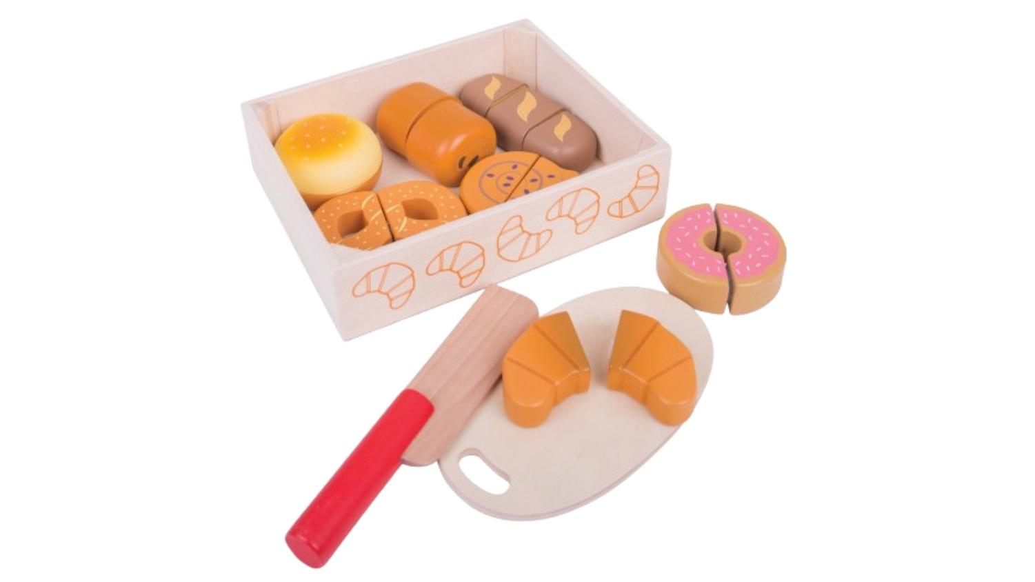 Bigjigs Rail Kids Cutting Bread and Pastries Crate Wooden Toy - 18 month+